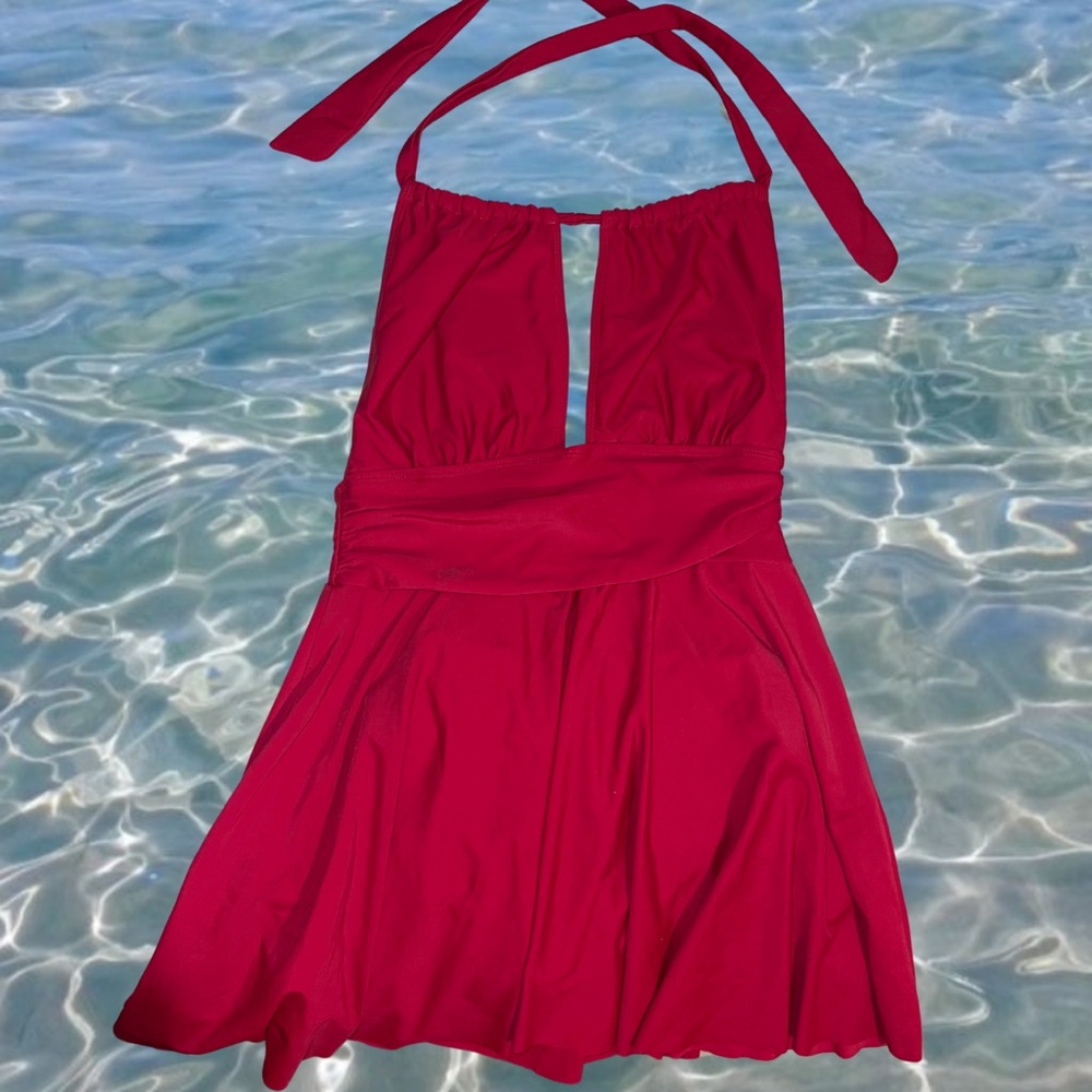 Red Swim Halter Dress - Red